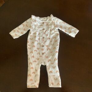 (MB) Rabbit & Bear White Rainbow Print Baby One Piece with Button Down Front